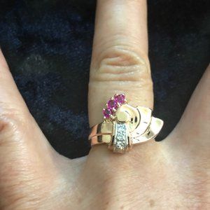 Solid 14K Rose Gold Diamond Art Deco Ring Size 6